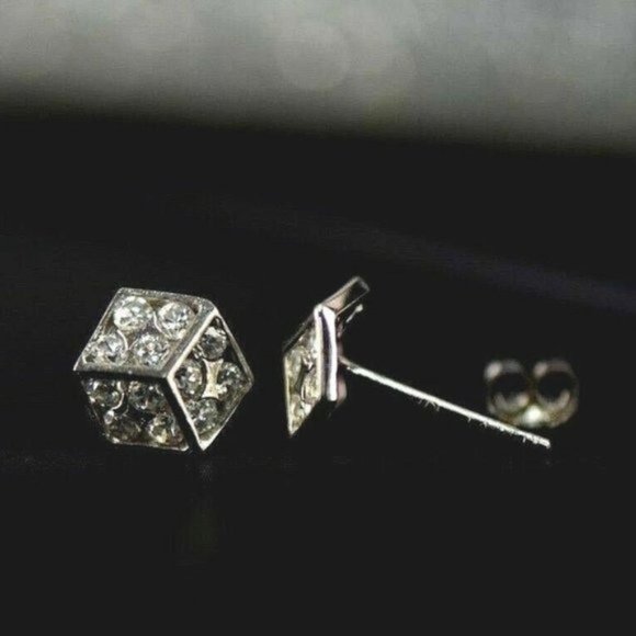 Solid 14K Gold Fancy Post Dice Stud Push Back Earrings X - Large 9.4 x 10.12 mm - Picture 10 of 11